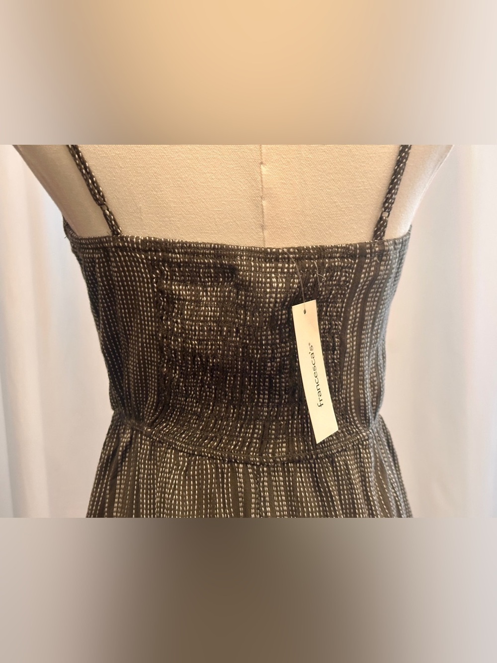 Francesca's Olive Green Cotton Cami Dress NWT Size Small Adjustable Straps - Picture 3 of 10